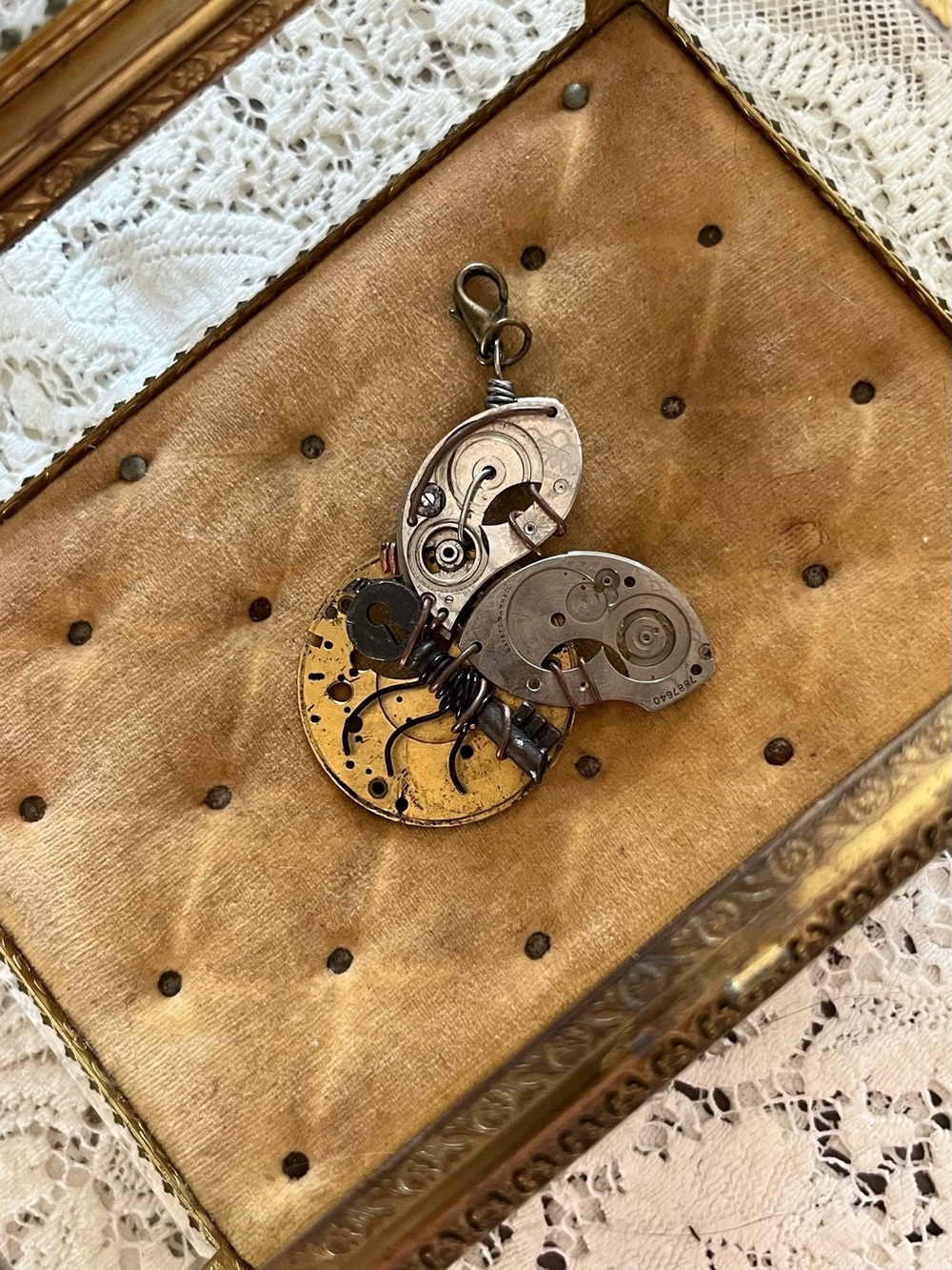 Pendant steampunk bee bug insect Handmade with vintage watch parts NWOT